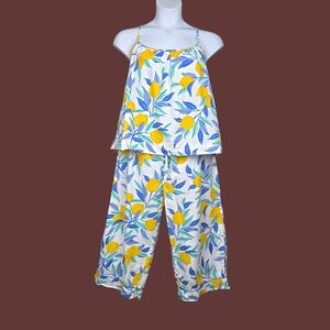 Printfresh Womens Blue Yellow Lemon Zest Tank Top Cotton Pajama Set Size 2X